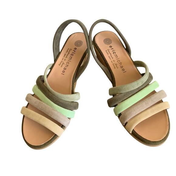 Suede Multicolor Strappy Slingback Wedge Espadrilles Sandal Size 36 US 6